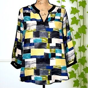 Antilia Femme Sheer Geometric Bell Sleeve Top XL